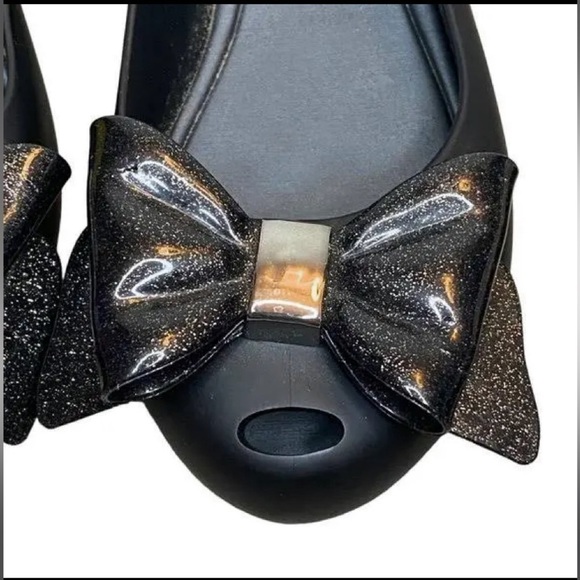 MELISSA  9 Black Jelly Ballet Flat with Glitter Bow - Picture 4 of 12